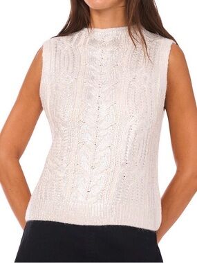Vince Camuto Cream Cable Knit Sleeveless Sweater Top